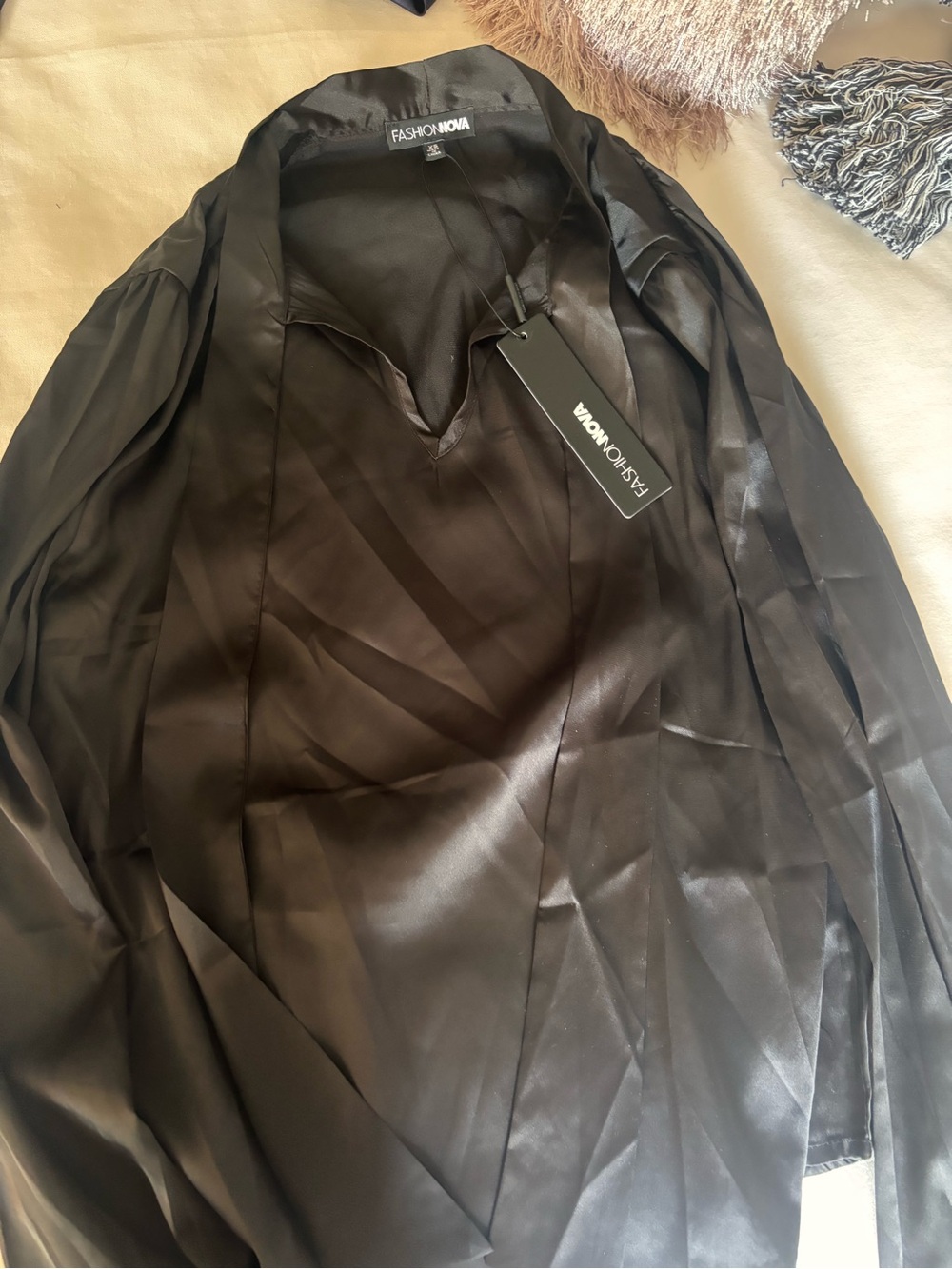 Fashion Nova Black Satin Button Down Shirt